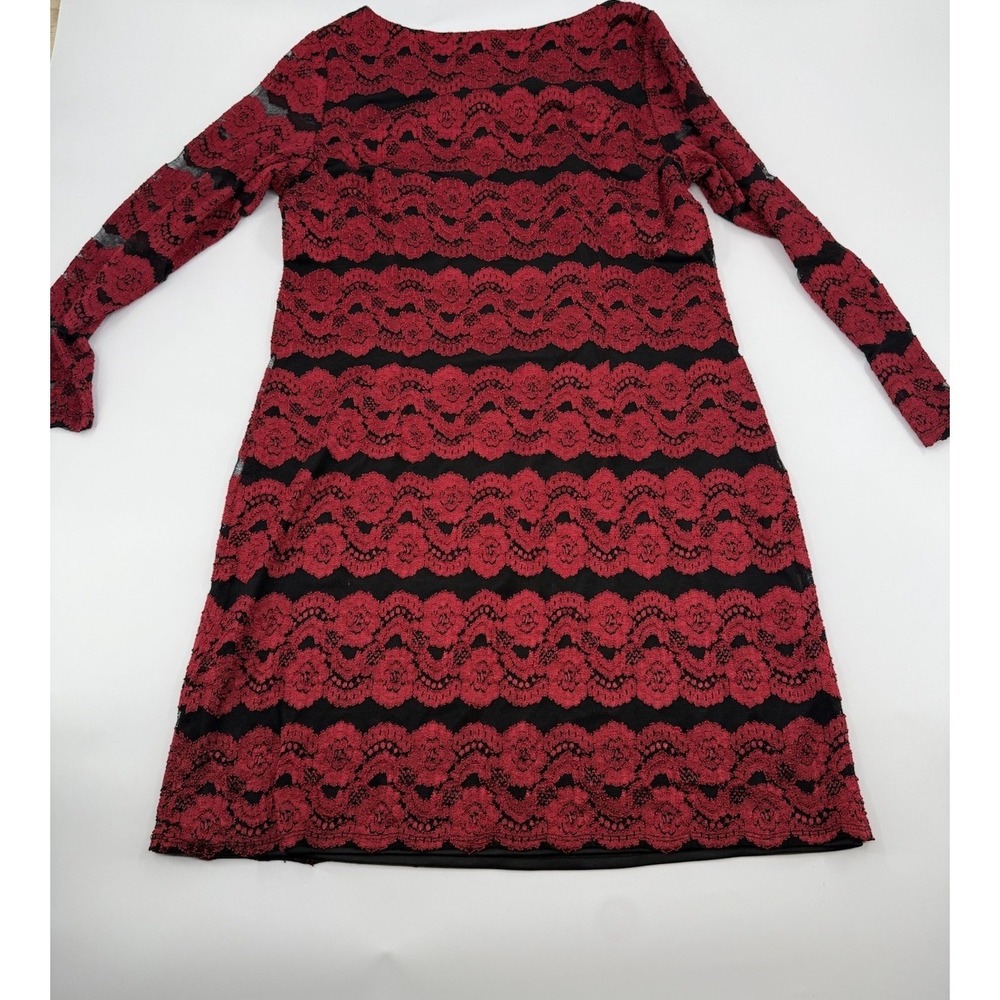 Womens JH Evenings Red Black Lace Overlay‎ Dress Size 14W - Picture 6 of 7